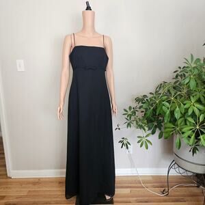 Priscilla of Boston Black Spaghetti Straps Bow Detail Classic Evening Maxi Dress